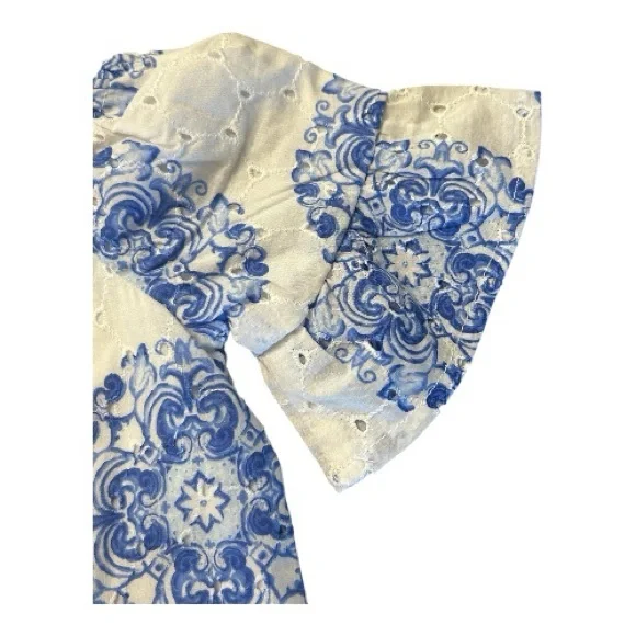 Janie and Jack Girl Blue & White Medallion Top New with Tags Size 18 - 24 months - Picture 4 of 9